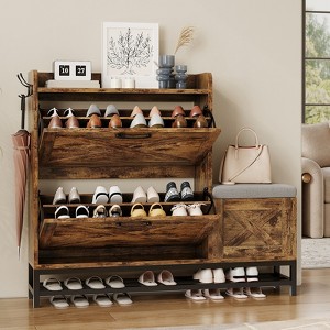 Shoe Cabinet with 2 Flip Drawers & Padded Seat Cushion, Narrow Shoe Organizer Rack for Entryway, Front Door, Foyer, Hallway - 1 of 4