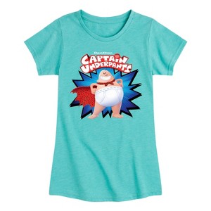 Girls' - Captain Underpants - Original Logo of Superhero Fitted Short Sleeve Graphic T-Shirt - 1 of 3