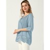 Allegra K Women's Lace Trim Ruched Comfy Summer 1/2 Sleeve V Neck Shirt - 3 of 4