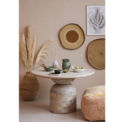 Round Whitewashed Mango Wood Pedestal Dining Table