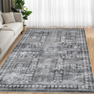 Vintage Washable Distressed Rug - Low Pile, Non-Slip & Stain-Resistant Floral Throw Carpet for Living Room, Bedroom or Dining Room - 1 of 4