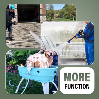 Tan Heavy Duty Metal Outdoor Hose Reel Cart with Storage Basket