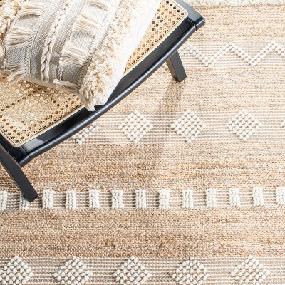 Ivory and Natural Handwoven Wool Area Rug, 3' x 5'