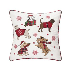 C&F Home 18" x 18" Festive Playful Dogs Embellished Christmas Throw Pillow - 1 of 3
