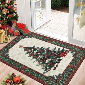 Christmas Tree Washable Area Rug for Bedroom, Dining Room, Living Room, Non-Slip Low Pile Carpet Mat for Home Office Holiday Decor - 1 of 4