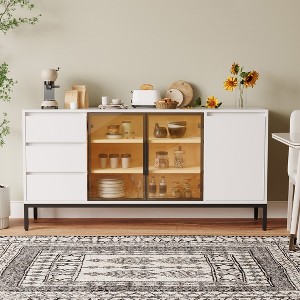 63" Sideboard Buffet Cabinet, Wood Coffee Bar Cabinet with Glass Door & Drawers, Modern Media Console Table, Kitchen Pantry Cabinet for Living Room - 1 of 4