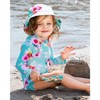 Deux par Deux Girl Printed One-Piece Rashguard with Frills Turquoise and Pink Flowers - 2 of 4