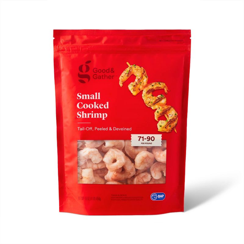 Small Tail Off Peeled &#38; Deveined Cooked Shrimp - Frozen - 71-90ct/16oz - Good &#38; Gather&#8482;, 1 of 6