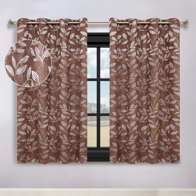 Modern Bohemian Leaves Room Darkening Semi-Blackout Curtains, Set of 2 by Blue Nile Mills