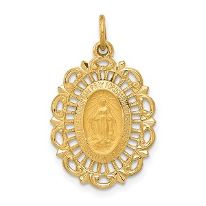 Black Bow Jewelry 14k Yellow Gold, Oval Filigree Miraculous Medal Charm, 15 x 22mm - 1 of 4