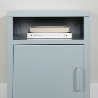 Light Blue Metal 1-Door Nightstand with Open Shelf
