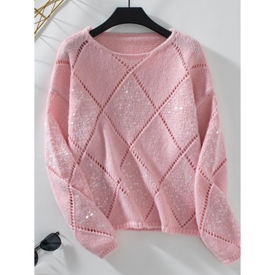 Women's Knit Sweater - Long Sleeve Round Neck Loose Fit Pullover for Party