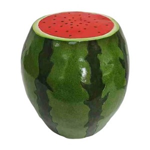 Vynxaria 13.4" Oversized Watermelon Fruit Stool, Resin Multi-Purpose Stool/Side Table/Plant Stand - Indoor Outdoor Home Garden Decor - 1 of 4