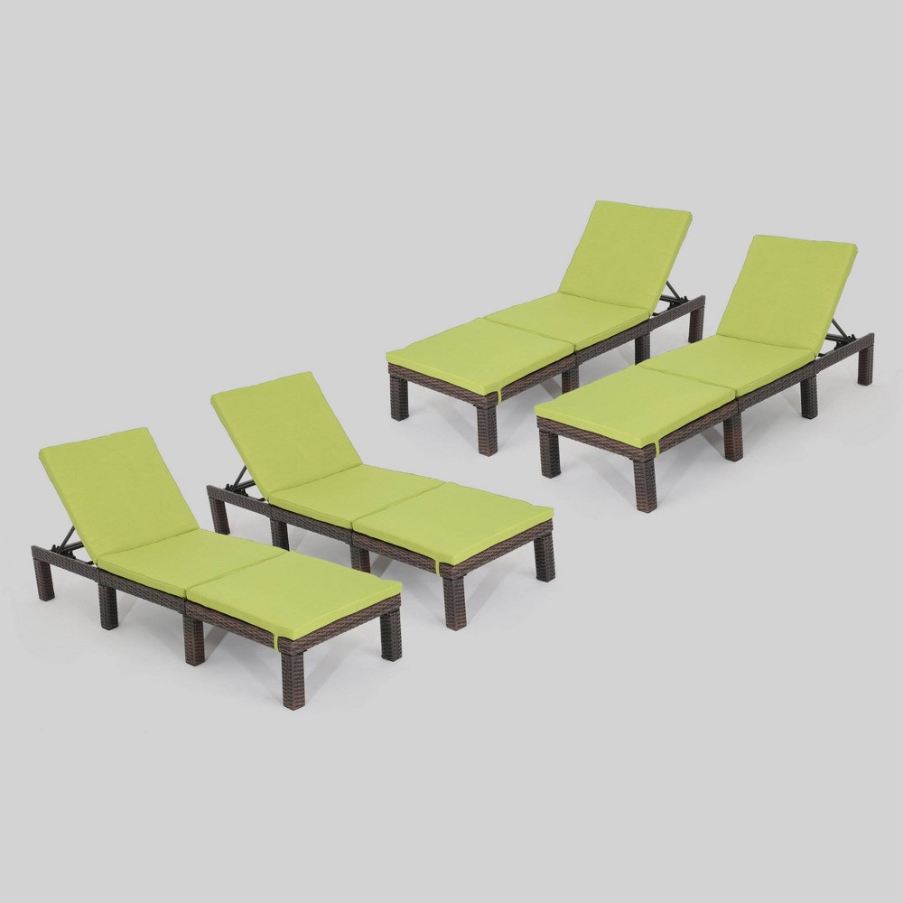 Photos - Garden Furniture Jamaica 4pk Wicker Chaise Lounges - Lime - Christopher Knight Home