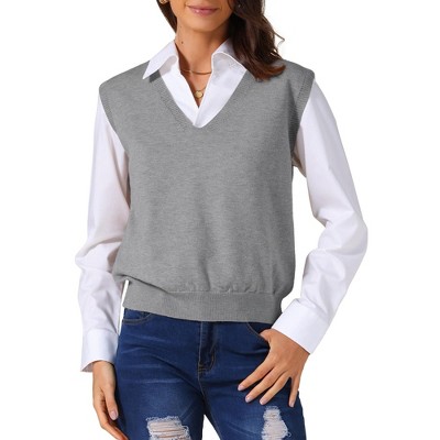 INSPIRE CHIC Women's V-Neck Sleeveless Uniform Classic Knitted Pullover Sweater Vest