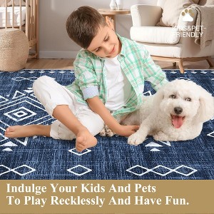 Faux Wool Modern Bohemian  Printed Area Rug Low Pile Non Slip Non Shedding Pet Friendly Machine Washable Carpet Perfect for Home Decoration - 1 of 4