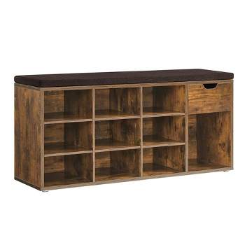 VASAGLE Storage Bench - Entryway Bench with Cushion, Drawer, and Open Compartments - Rustic Brown and Brown