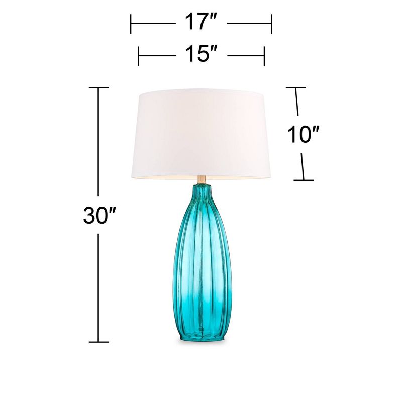 360 Lighting Stella Modern Coastal Table Lamp 30" Tall Fluted Blue Ribbed Glass White Drum Shade for Bedroom Living Room Bedside Nightstand Office, 4 of 8