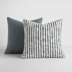 2-Pack Yarn-Dyed Patterns Navy Throw Pillows in Yarn-Dyed Bengal Stripe & Solid - Becky Cameron, Navy Yarn-Dyed Bengal Stripe / Solid, 20 x 20 - 1 of 4