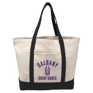 University at Albany Great Danes Arched School Name Canvas Tote Bag With External Pocket, Reusable Shoulder Bag for Shopping, School, Beach - 1 of 4