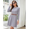 Women's 2025 Long Sleeve Mini Sweater Dress Crewneck Ribbed Knit a Line Pleated Swing Short Dresses - 4 of 4