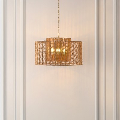 Natural Woven Rope and Brass Drum Pendant Light