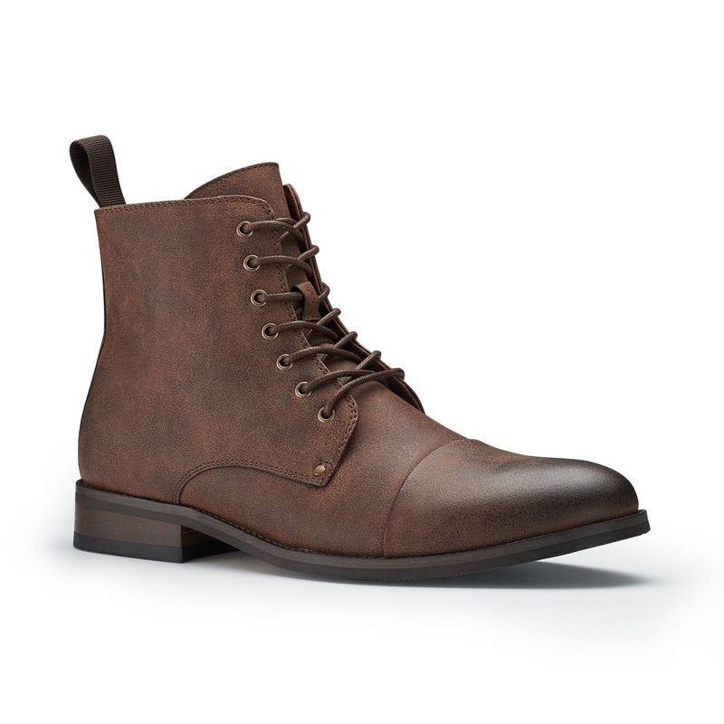 Polar Fox Mens Prince MPX806095 High-Top Cap-toe Fashion Dress Boots with Zipper Closure, in Maple Brown, Size 6.5