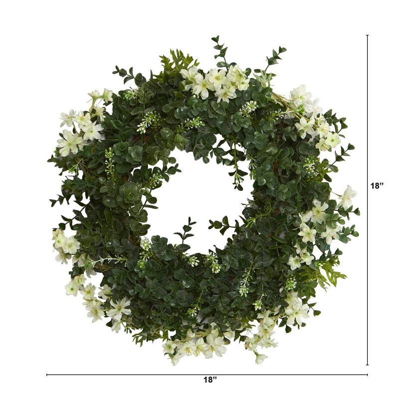 Nearly Natural 18” Eucalyptus and Dancing Daisy Double Ring Artificial Wreath with Twig Base, 2 of 4