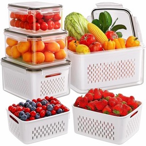 LunaLulinlk 5 Pack Fruit Storage Containers for Fridge, 5 in 1 Leakproof Fridge Organizer Bins for Salad Berry Lettuce Vegetables Meat Keeper Fresh - 1 of 4