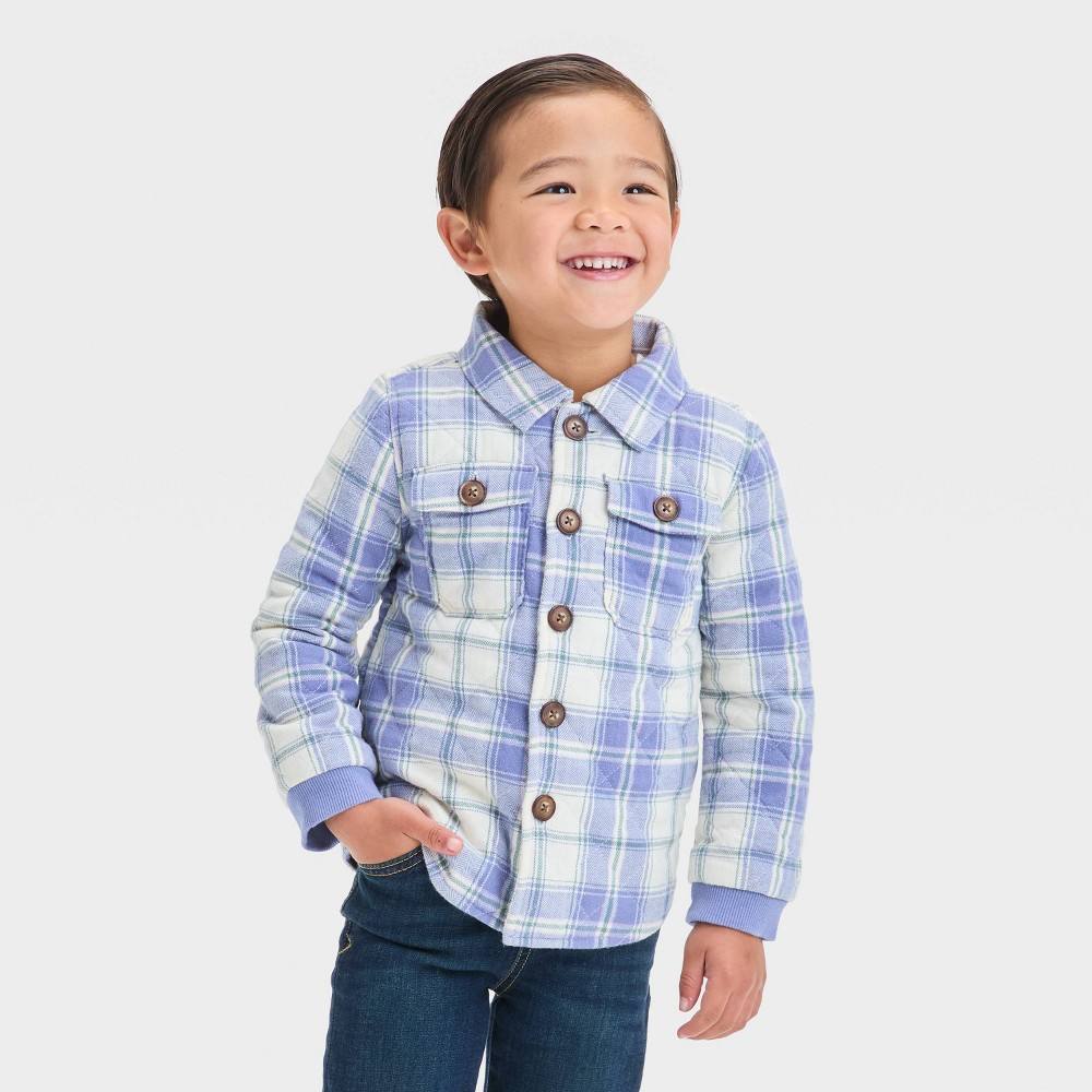OshKosh B'gosh Toddler Boys' Long Sleeve Plaid Quilted Button Up Jacket - Cream/Blue 18M: Midweight, Collared, 2 Pockets