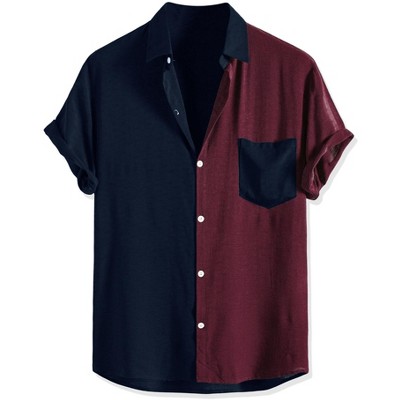 INSPIRE CHIC Men's Summer Patchwork Regular Fit Button Closure Color Block Casual Shirt