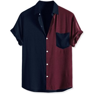 INSPIRE CHIC Men's Summer Patchwork Regular Fit Button Closure Color Block Casual Shirt - 1 of 4