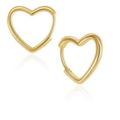 Molenia 14K Gold Heart Hoop Earrings for Women, 925 Sterling Silver Heart Shaped Huggie Minimalist Earrings Mothers Day Birthday Gifts for Women Mom