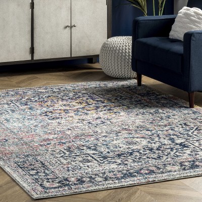 Blue 10' x 14' Vintage Medallion Synthetic Area Rug