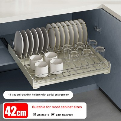 Metal Kitchen Extendable Drawer, Pull-Out Cupboard Organiser With Individual Slots And Built-In Drainage Tray