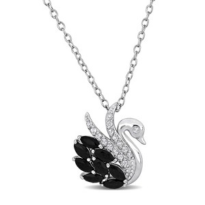 EVERLY JEWELRY | Sterling Silver 1 3/8 CT TGW Black Spinel And White Topaz Swan Pendant with Chain, 18 inc & 2 inc - 1 of 4