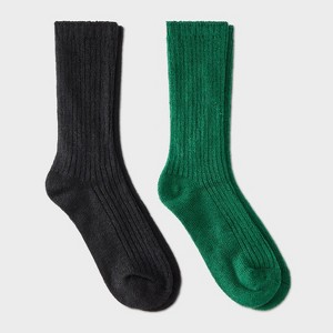 Women's Luxury Collection Cashmere Blend Fine Rib Super Soft 2pk Crew Socks - Auden™ - 1 of 3