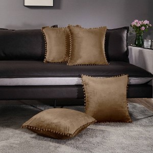 Deconovo Velvet Pom-Pom Decorative Throw Pillow Covers Set, Multiple Sizes, 4-Pack - 1 of 4