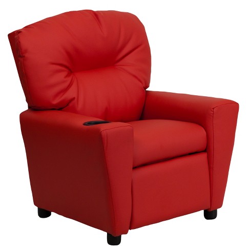 Flash Furniture Contemporary Red Vinyl, Children S Leather Recliner With Cup Holder