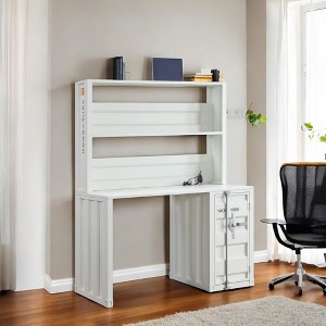 Metal Writing Desk with Hutch, Open Storage, and Metal Sled Base - 1 of 4
