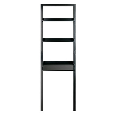 Sleek Black Wood Composite Leaning Desk with 2 Shelves