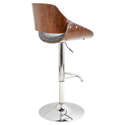 Fabrizzi Mid-Century Chrome & Walnut Adjustable Swivel Barstool - Set of 2
