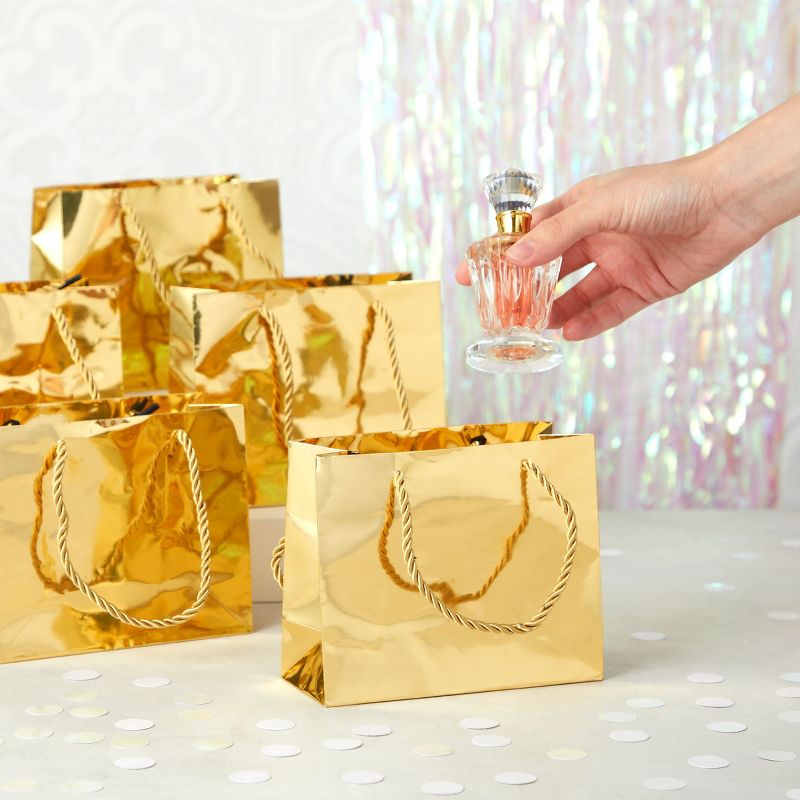 Sparkle and Bash 24 Pack Mini Gift Bags with Handles in Metallic Gold, Reusable Paper Gift Bags , 6 x 5 x 2.5 In, 2 of 9