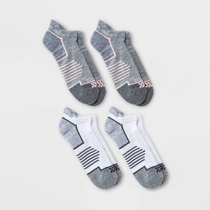 Women&#39;s Extended Size Cushioned Active Accents 4pk No Show Tab Athletic Socks - All In Motion&#8482; Gray/White 8-12, 1 of 7