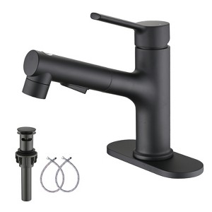 PROOX Single Handle Pull Out Sprayer Single Hole Bathroom Faucet Deckplate and Pop Up Drain Included - 1 of 4