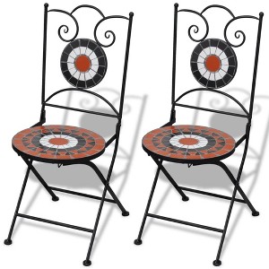 vidaXL Folding Bistro Chairs 2 pcs with Stylish Mosaic Design, Powder-Coated Iron Frame - 1 of 4