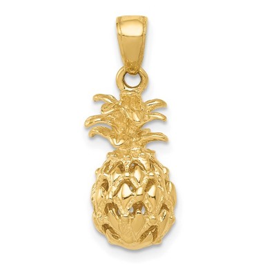 Black Bow Jewelry 14k Yellow Gold Small 3D Cutout Pineapple Pendant