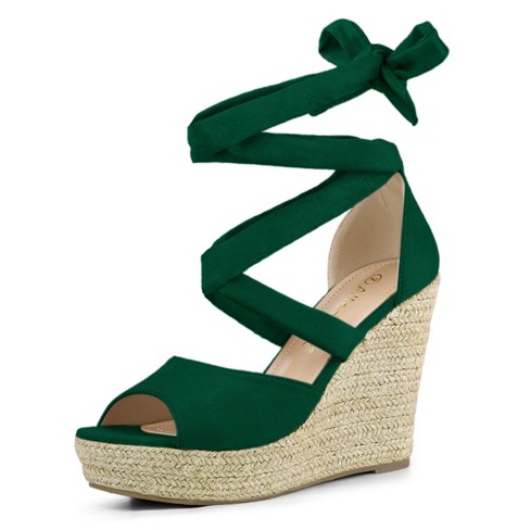 Allegra K Women's Lace Up Espadrilles Wedges Sandals Green 7.5