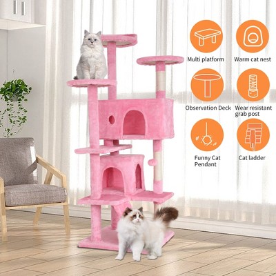 54" Pink Multi-Level Sisal Cat Tree Tower with Condos
