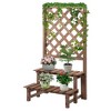 Outsunny Outdoor Plant Stand 2-Tier Wooden Flower Stand Display Plant Shelf with Climbing Vine Trellis for Patio Balcony Outdoor and Indoor Gardening - 4 of 4
